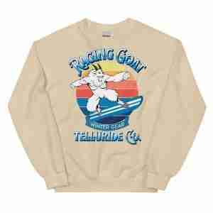 Raging Goat Telluride Colorado Unisex Sweatshirt for Snowboarding and Skiing Winter Wear