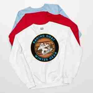 Raging Goat Unisex Sweatshirt for Snowboarding and Winter Wear Gifts for Him Gifts for Her Girlfriend Gift Boyfriend Gift