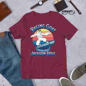 Raging Goat Jackson Hole Wyoming Unisex Tshirt for Snowboarding and Skiing Winter Wear