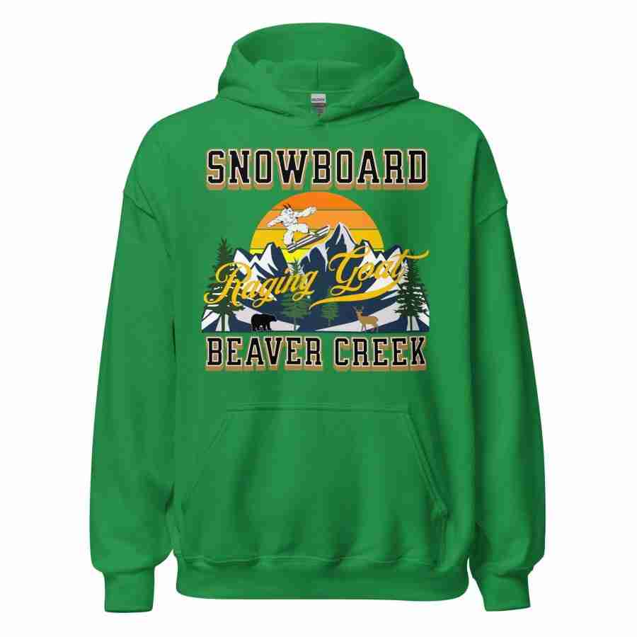 Raging Goat Raging Goat Snowboard Beaver Creek Colorado Unisex Hoodie Style Sweatshirt T-shirt for Snowboarding and Winter Wear., Gift for Men women and Teens. unisex heavy blend hoodie irish green front 656f54e9c52da