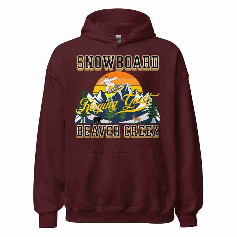 Raging Goat Snowboard Beaver Creek Colorado Unisex Hoodie Style Sweatshirt T-shirt for Snowboarding and Winter Wear., Gift for Men women and Teens. - Image 4