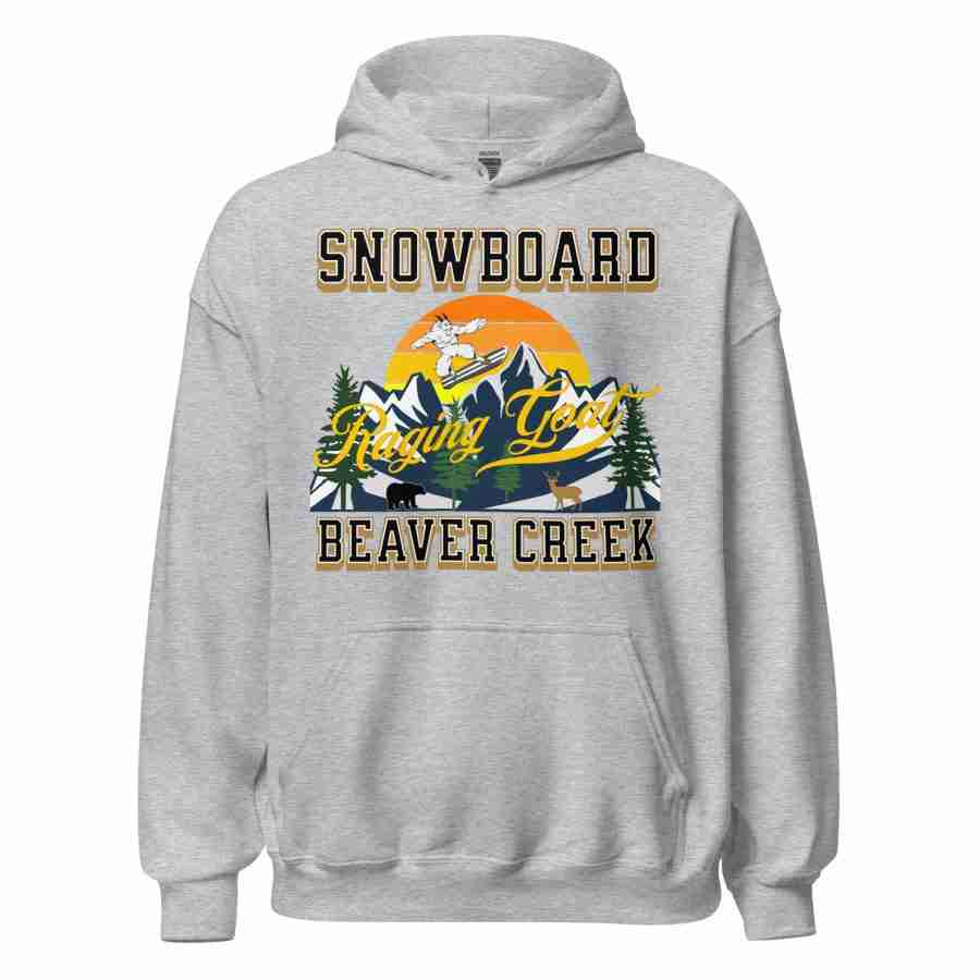 Raging Goat Snowboard Beaver Creek Colorado Unisex Hoodie Style Sweatshirt T-shirt for Snowboarding and Winter Wear., Gift for Men women and Teens. - Image 9