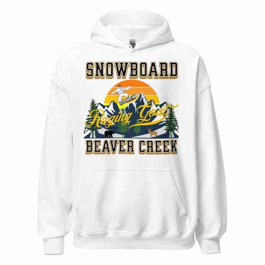 Raging Goat Raging Goat Snowboard Beaver Creek Colorado Unisex Hoodie Style Sweatshirt T-shirt for Snowboarding and Winter Wear., Gift for Men women and Teens. unisex heavy blend hoodie white front 656f54e9d16fd