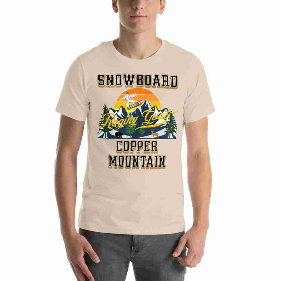 Raging Goat Raging Goat Snowboard Copper Mountain Colorado Unisex Hoodie tshirt for Snowboarding and Winter Wear., Gift for Men women and Teens. unisex staple t shirt soft cream front 656f62f9dc552