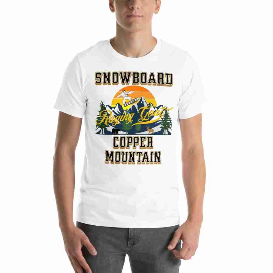 Raging Goat Raging Goat Snowboard Copper Mountain Colorado Unisex Hoodie tshirt for Snowboarding and Winter Wear., Gift for Men women and Teens. unisex staple t shirt white front 656f62f9e4558