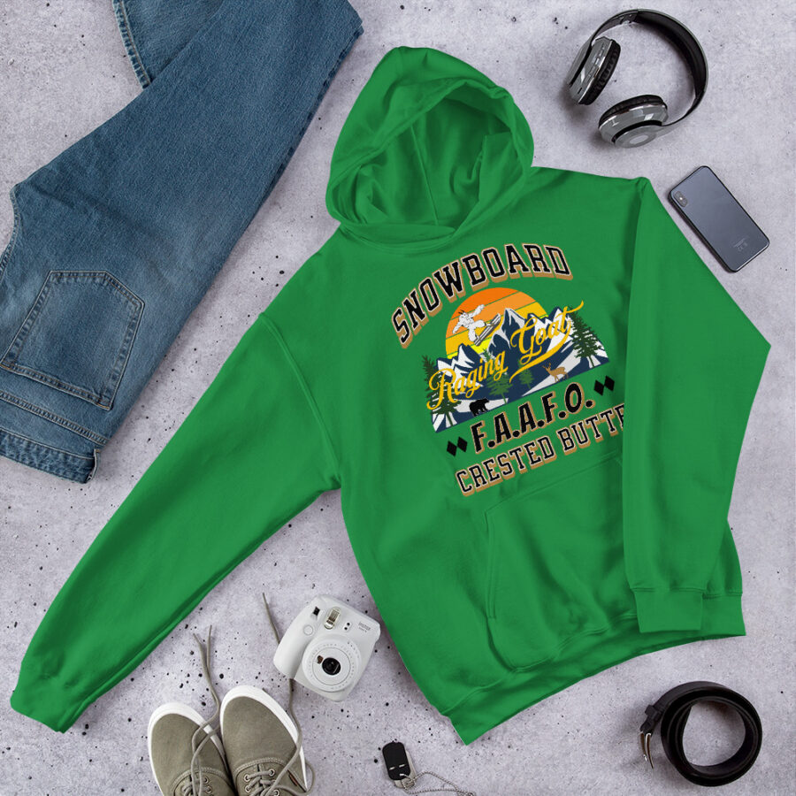 Raging Goat Crested Butte Colorado FAAFO Snowboard Skiing Casual Hoodie Unisex Hoodie Sweatshirt, Men Women, Teens, Gift For Him Gift For Her Ski Shirt unisex heavy blend hoodie irish green front 671657008ee30