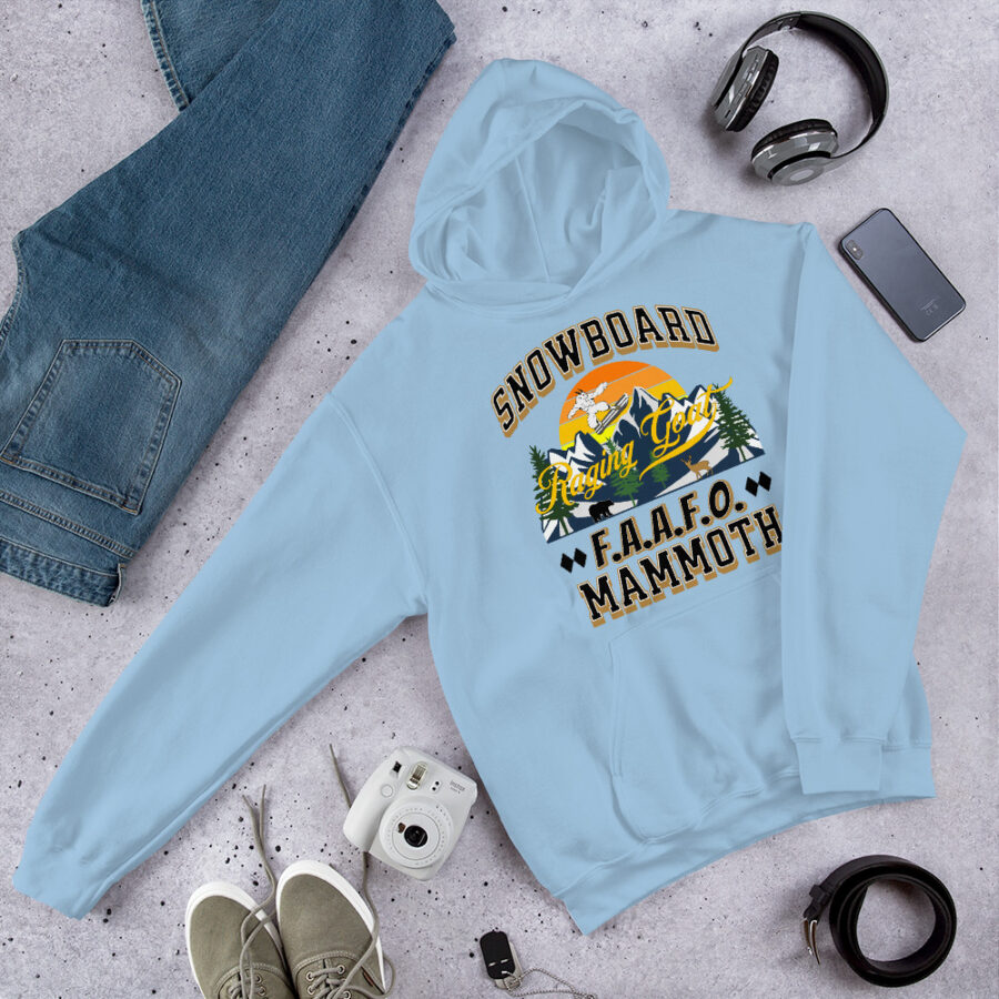 Raging Goat Mammoth California FAAFO Mountain Snowboard Skiing Casual Hoodie Unisex Hoodie Sweatshirt, Men Women, Teens, Gift For Him Gift For Her Ski Shirt unisex heavy blend hoodie light blue front 67165f91957bf