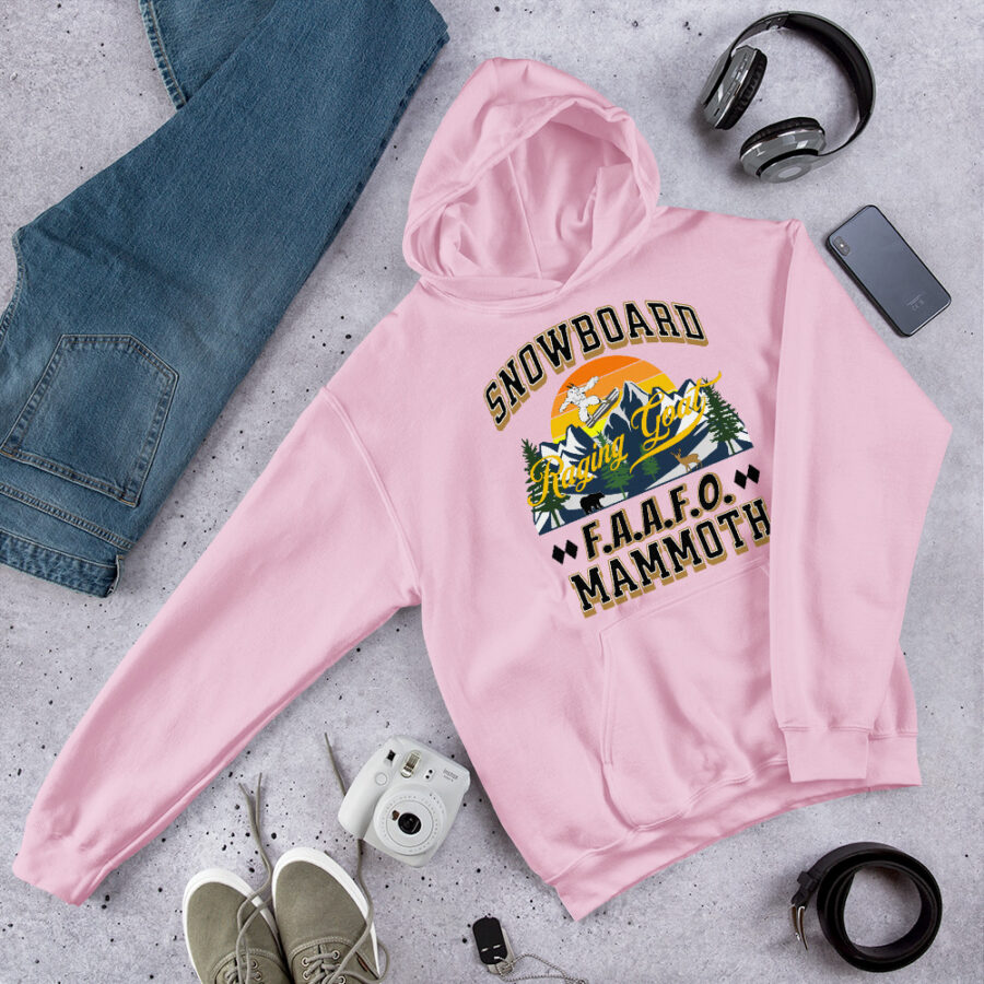 Raging Goat Mammoth California FAAFO Mountain Snowboard Skiing Casual Hoodie Unisex Hoodie Sweatshirt, Men Women, Teens, Gift For Him Gift For Her Ski Shirt unisex heavy blend hoodie light pink front 67165f91a0403