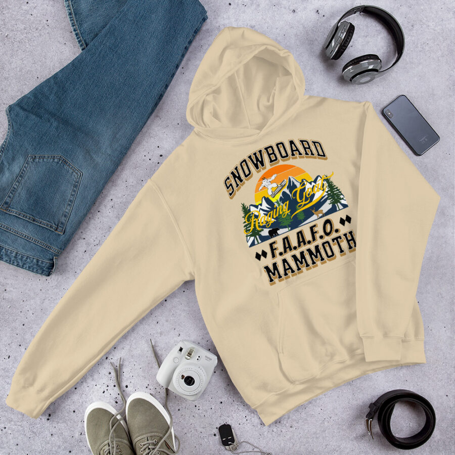 Raging Goat Mammoth California FAAFO Mountain Snowboard Skiing Casual Hoodie Unisex Hoodie Sweatshirt, Men Women, Teens, Gift For Him Gift For Her Ski Shirt unisex heavy blend hoodie sand front 67165f919a118