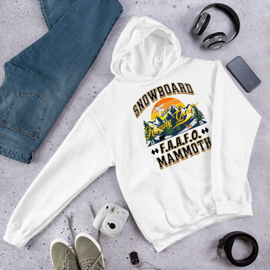 Raging Goat Mammoth California FAAFO Mountain Snowboard Skiing Casual Hoodie Unisex Hoodie Sweatshirt, Men Women, Teens, Gift For Him Gift For Her Ski Shirt unisex heavy blend hoodie white front 67165f918927e