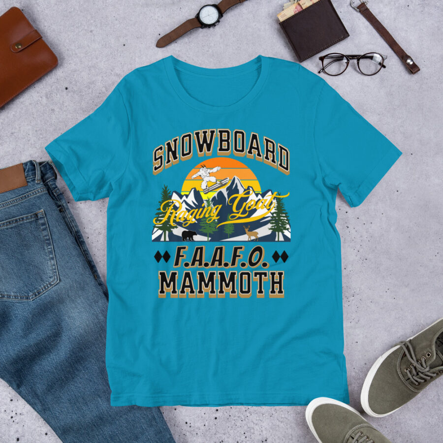 Raging Goat Mammoth California FAAFO Snowboard Skiing T Shirt Unisex t-shirt, Men Women, Teens, Gift For Him Gift For Her Ski Shirt unisex staple t shirt aqua front 6711989924e7c