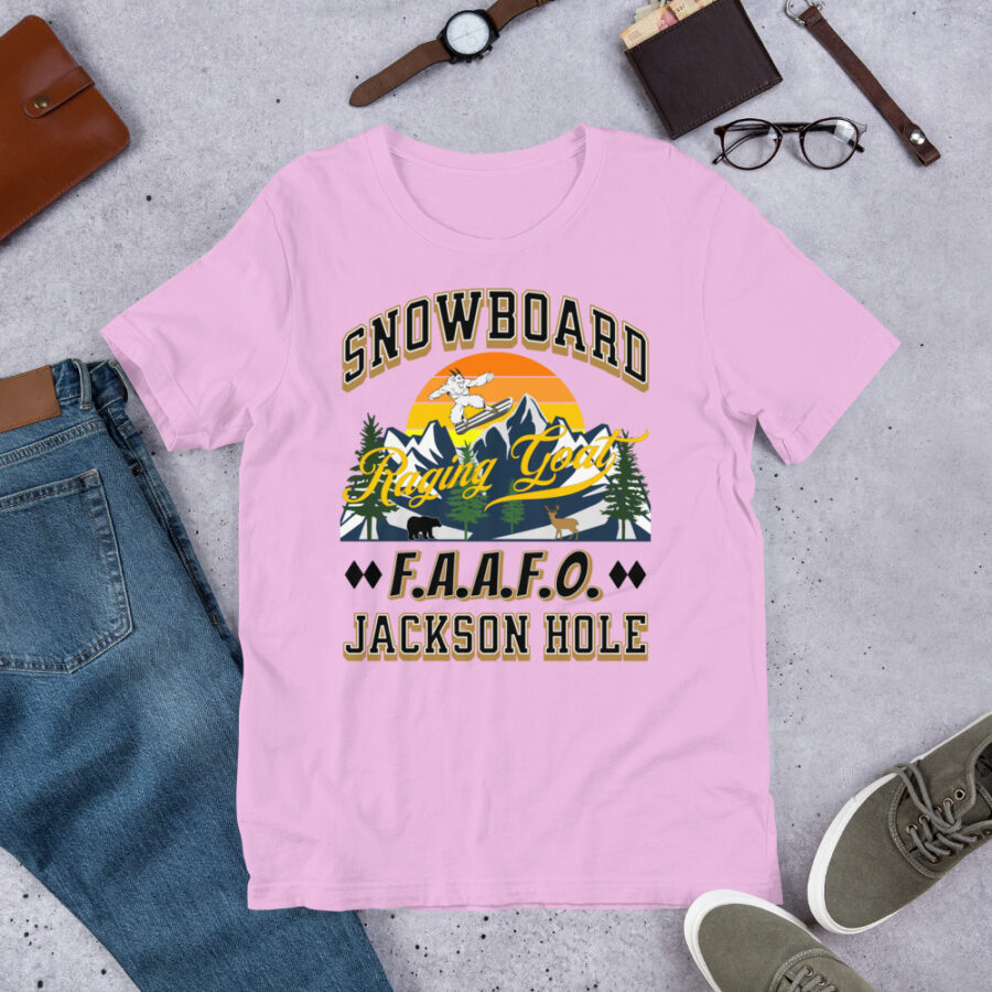 Raging Goat Jackson Hole Wyoming FAAFO Snowboard Skiing T Shirt Unisex t-shirt, Men Women, Teens, Gift For Him Gift For Her Ski Shirt unisex staple t shirt lilac front 6711836e687ce