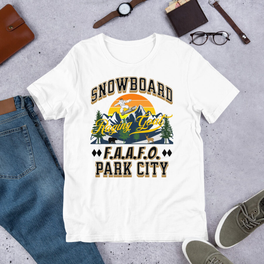 Raging Goat Park City Utah FAAFO Snowboard Skiing T Shirt Unisex t-shirt, Men Women, Teens, Gift For Him Gift For Her Ski Shirt unisex staple t shirt white front 67119cca07f5c