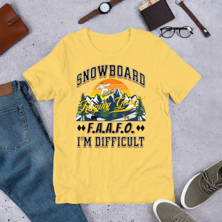 Raging Goat I'm Difficult FAAFO Snowboard Skiing T Shirt Unisex t-shirt, Men Women, Teens, Gift For Him Gift For Her Ski Shirt unisex staple t shirt yellow front 67118080a4c72